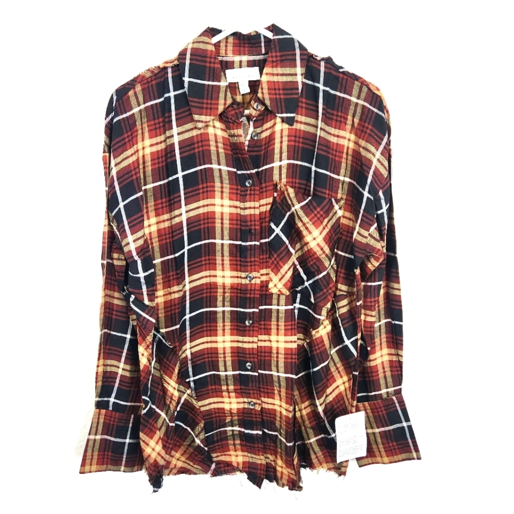 Topshop | NWT Plaid Button Up Shirt Rust Black Tan Size 2